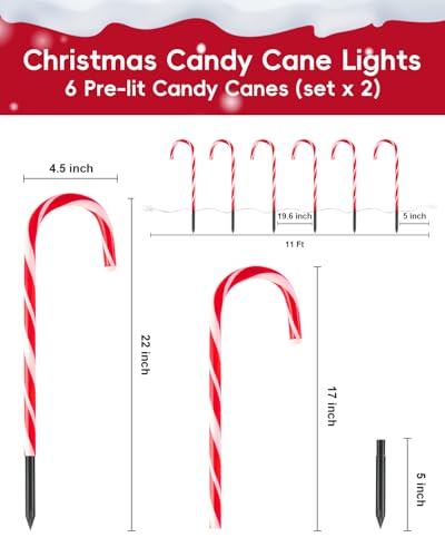 COOLWUFAN 12 Pack Christmas Candy Cane Pathway Markers 17 Christmas Outdoor Decorations Pathway Lights with 60 Warm Lights for Indoor and Outdoor Xmas Holiday Party Patio Yard Decor - Image 3