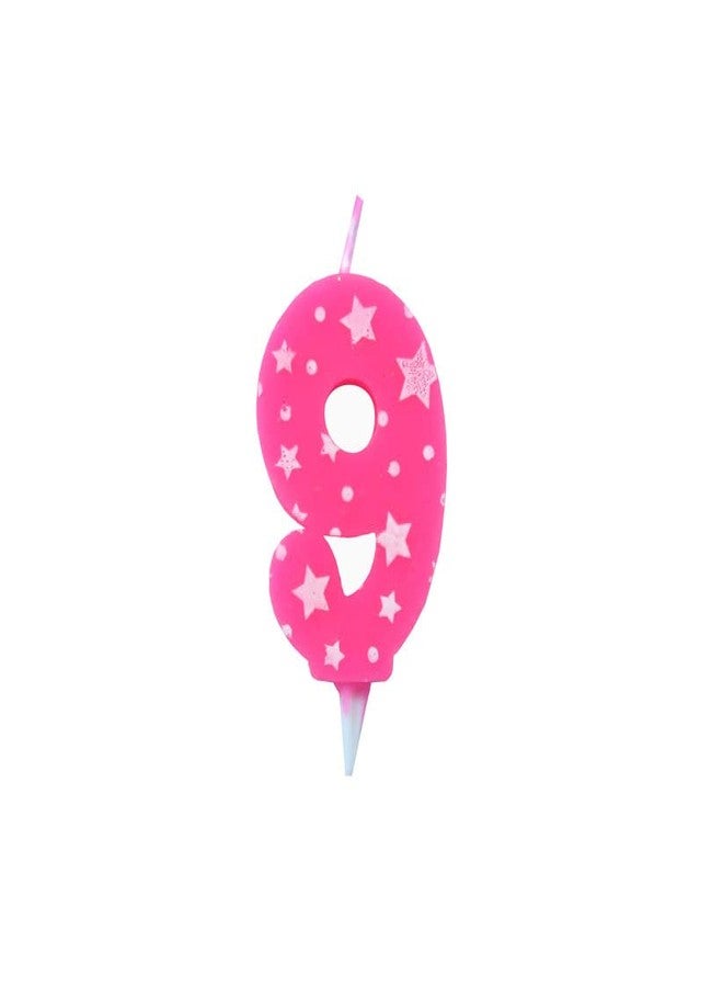 PEPUP Number Candle 9 for Birthday Cake Decoration/Nineth Anniversary Party Celebration Star Pink Colour (Large Size : Width 4.3 x Height 6.3 CM) - Image 1