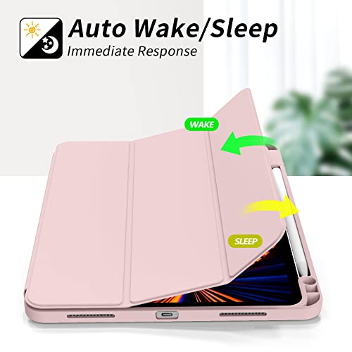 kenke Case for iPad Pro 11 Inch 4th/3rd/2nd Generation (2022/2021/2020) with Pencil Holder, Slim Trifold Smart Cover with Soft TPU Back, Support 2nd Gen Pencil Charging, Auto Sleep/Wake, Pink - Image 3