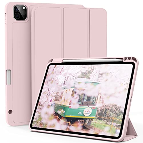 kenke Case for iPad Pro 11 Inch 4th/3rd/2nd Generation (2022/2021/2020) with Pencil Holder, Slim Trifold Smart Cover with Soft TPU Back, Support 2nd Gen Pencil Charging, Auto Sleep/Wake, Pink - Image 1