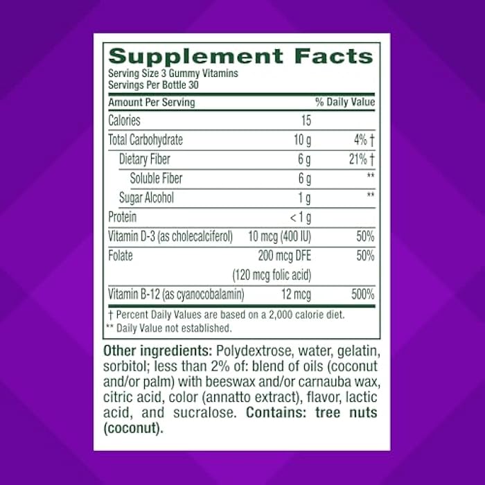 Vitafusion GLP-1 Support Fiber Plus Vitamins D, B12 and Folate Gummy Vitamins, Citrus Flavor, Sugar Free, 90 Count, 30 Day Supply - Image 3