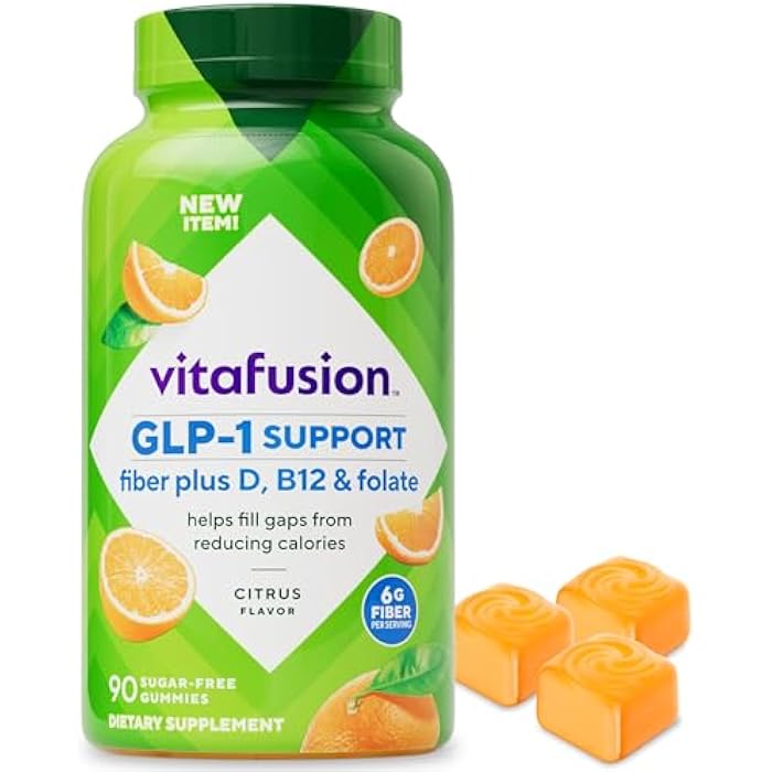 Vitafusion GLP-1 Support Fiber Plus Vitamins D, B12 and Folate Gummy Vitamins, Citrus Flavor, Sugar Free, 90 Count, 30 Day Supply - Image 1