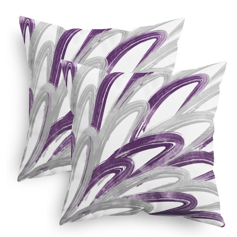 CaliTime Throw Pillow Cases Pack of 2 Cozy Fleece Two-tone Abstract Feather Decorative Cushion Covers for Couch Bed Sofa Farmhouse Decoration 16 X 16 Inches Purple Grey - Image 1