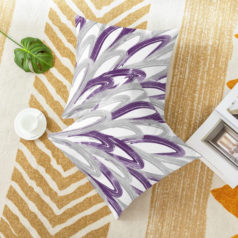 CaliTime Throw Pillow Cases Pack of 2 Cozy Fleece Two-tone Abstract Feather Decorative Cushion Covers for Couch Bed Sofa Farmhouse Decoration 16 X 16 Inches Purple Grey - Image 2