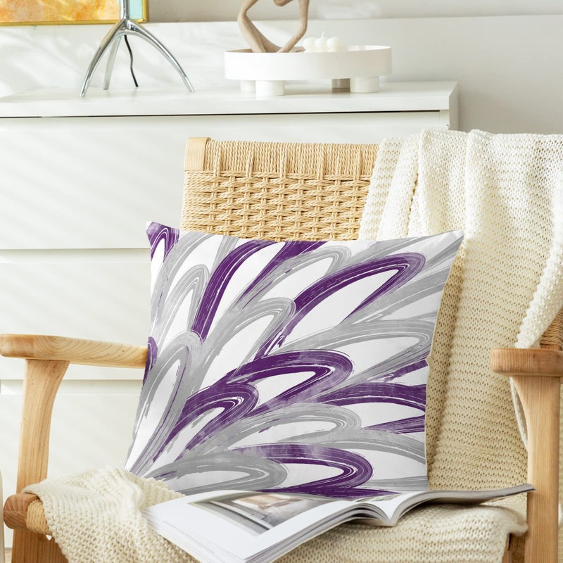 CaliTime Throw Pillow Cases Pack of 2 Cozy Fleece Two-tone Abstract Feather Decorative Cushion Covers for Couch Bed Sofa Farmhouse Decoration 16 X 16 Inches Purple Grey - Image 5