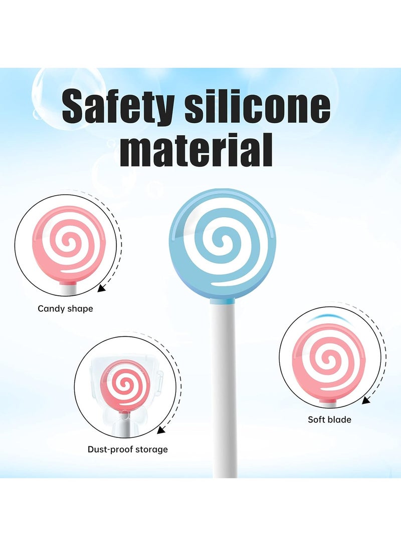 سونسر طقم مكشطة أو منظف اللسان 2 قطعة - فرشاة تنظيف اللسان مع غطاء مبتسم، فرشاة لسان ناعمة من السيليكون متعدد الألوان على شكل مصاصة للأطفال - Image 4