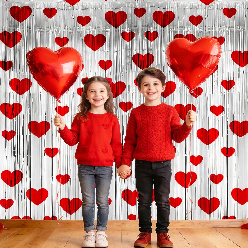 MOUNTCLIM Valentines Day Foil Curtain, Heart Foil Fringe Curtains Backdrop, 4 Pack Red Silver Valentine Tinsel Fringe Curtain Decor for Party Photo Booth, Wedding, Valentine's Day Decorations - Image 4