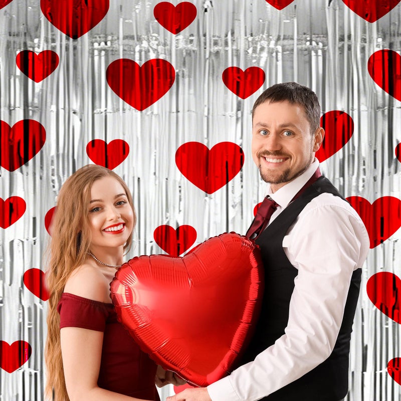 MOUNTCLIM Valentines Day Foil Curtain, Heart Foil Fringe Curtains Backdrop, 4 Pack Red Silver Valentine Tinsel Fringe Curtain Decor for Party Photo Booth, Wedding, Valentine's Day Decorations - Image 5