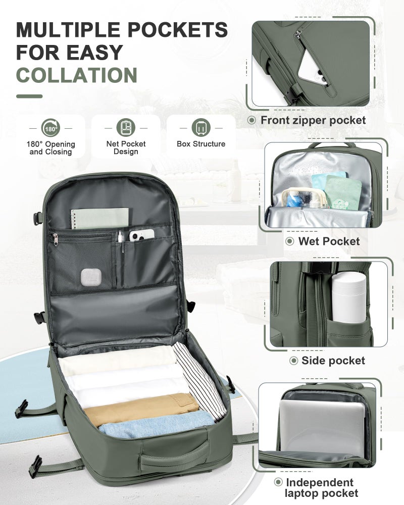 VGCUB Travel Backpack for Women Men for Spirit Airlines Personal Item Bag 18x14x8 Inches Laptop College Backpack,Waterproof Carry on Flight Approved Work Backpack,Large Army green - Image 2
