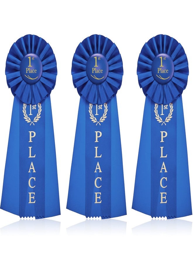 Lewtemi 3 Packs 1st Place Blue Ribbon Award Rosette Ribbon Grand Prize Ribbons Winner Victory Prize Deluxe Recognition Award for Classroom, Competition and Sports Events - Image 1
