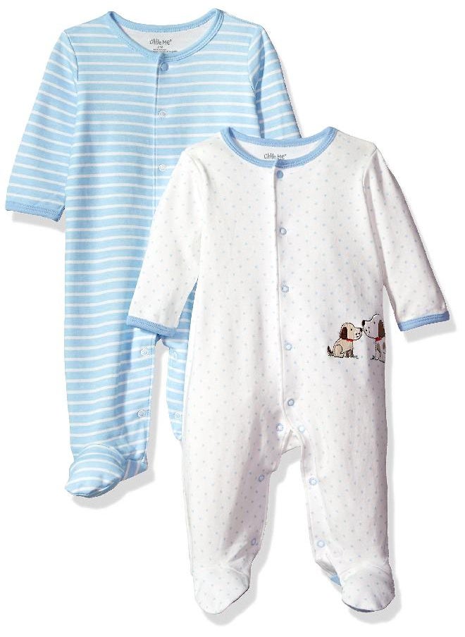 Little Me Little Me Baby Girls' 2-Pack of Scratch Free Tag 100% Cotton Footies, Light Blue Stripe, 6 Months  - Image 4