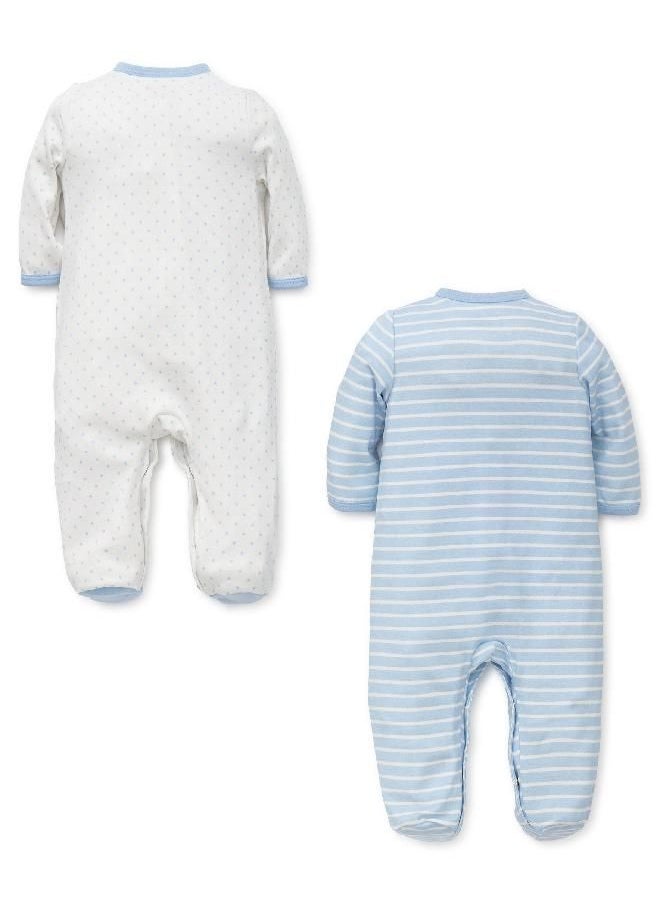 Little Me Little Me Baby Girls' 2-Pack of Scratch Free Tag 100% Cotton Footies, Light Blue Stripe, 6 Months  - Image 2