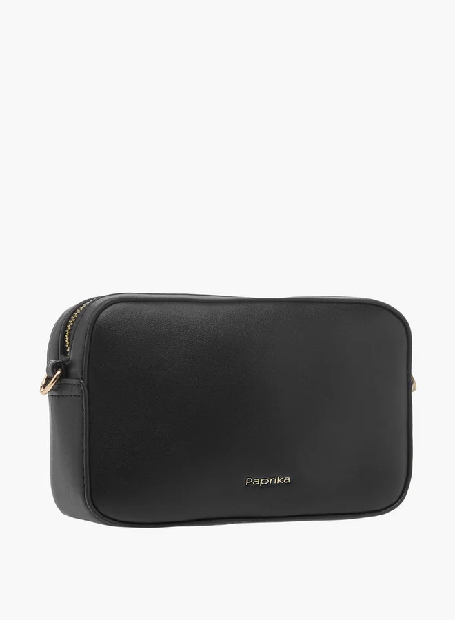 Paprika Monogram Detail Crossbody Bag with Detachable Chain Strap and Zip Closure