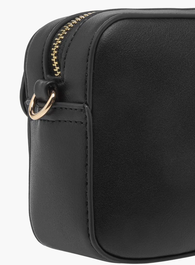 Paprika Monogram Detail Crossbody Bag with Detachable Chain Strap and Zip Closure