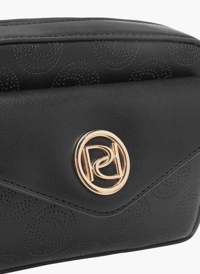 Paprika Monogram Detail Crossbody Bag with Detachable Chain Strap and Zip Closure