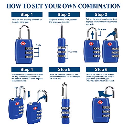 Cluckyu TSA Luggage Locks (4Pack) - 3 Digit Combination Padlocks - Approved Travel Lock for Suitcases & Baggage (Dark Blue) - Image 2