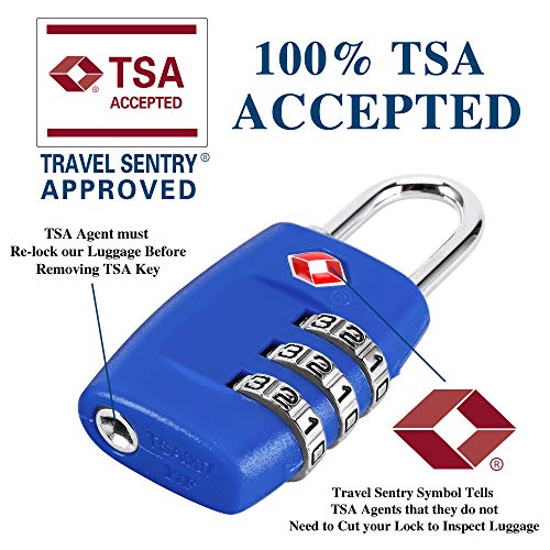 Cluckyu TSA Luggage Locks (4Pack) - 3 Digit Combination Padlocks - Approved Travel Lock for Suitcases & Baggage (Dark Blue) - Image 3