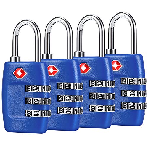 Cluckyu TSA Luggage Locks (4Pack) - 3 Digit Combination Padlocks - Approved Travel Lock for Suitcases & Baggage (Dark Blue) - Image 1