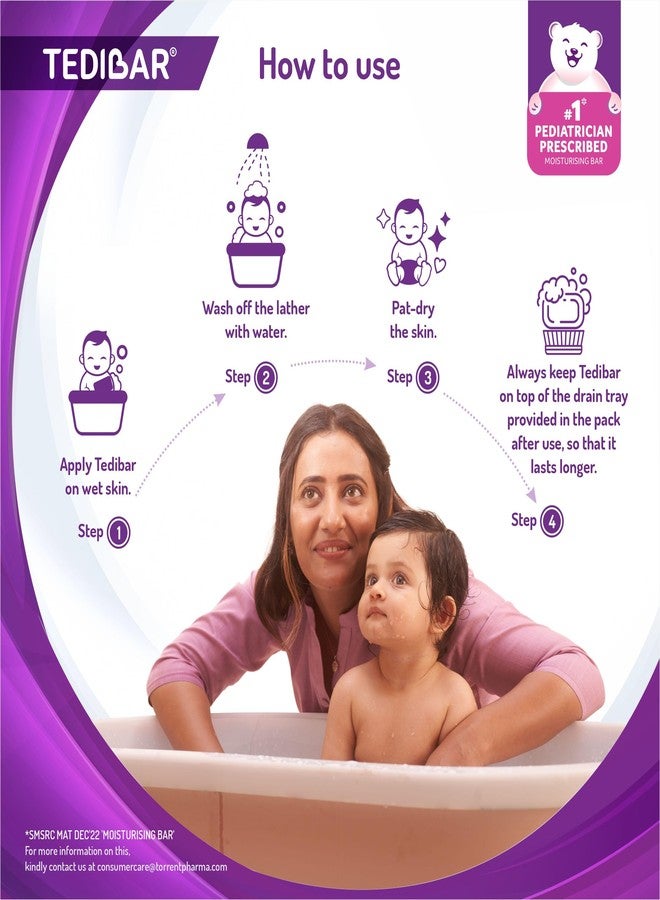 Tedibar Moisturising Baby Bathing Bar 75g(Pack of 1) with Skin Friendly PH with B4 Nappi Cream TEDIBAR B4 Nappi Diaper Rash Cream for Babies 75g | Soothes and moiturises baby's Nappy Area - Image 4