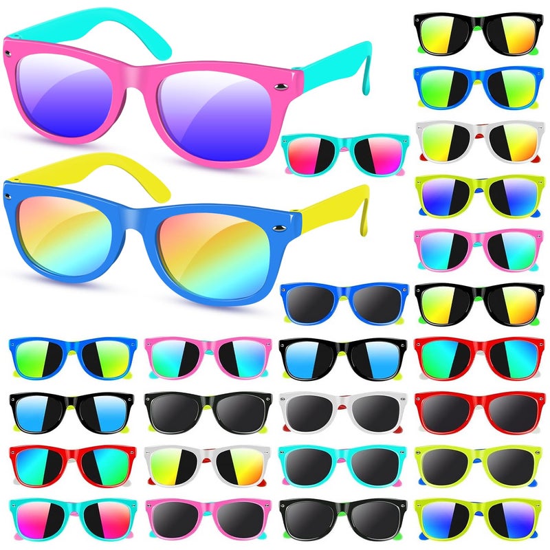 AGGKKY 24 Pack Kids Sunglasses Bulk Party Favors Neon Toddler Sunglasses Bulk for Age 37 Boys Girls with UV400 Protection for Party Favors - Image 2
