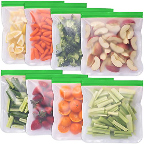 GREENZLA Planet Friendly Reusable Freezer Bags 8Pack Extra Thick and Leakproof  Resealable  For Safe Food Storage Marinating Snacks  Meal Prep Reusable Bags for Food  Freezer Safety