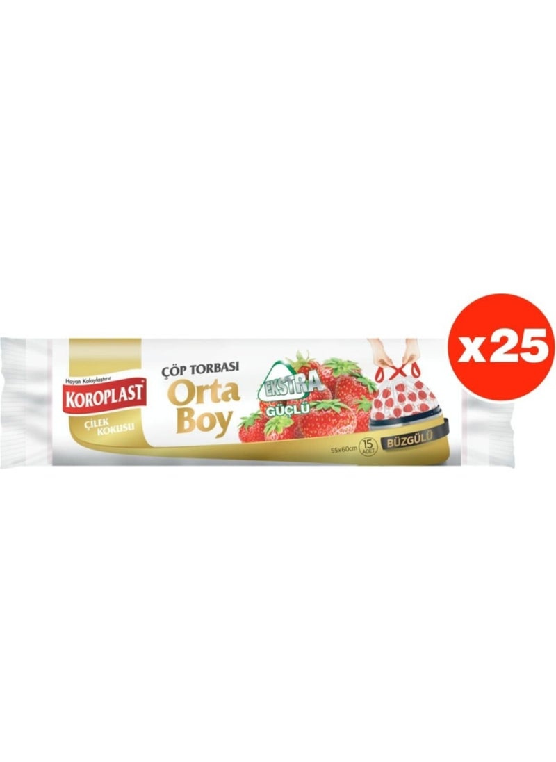 Koroplast Extra Strong Strawberry Drawstring Medium Size 15LI Garbage Bag x 25 Pack (55*60 cm) 