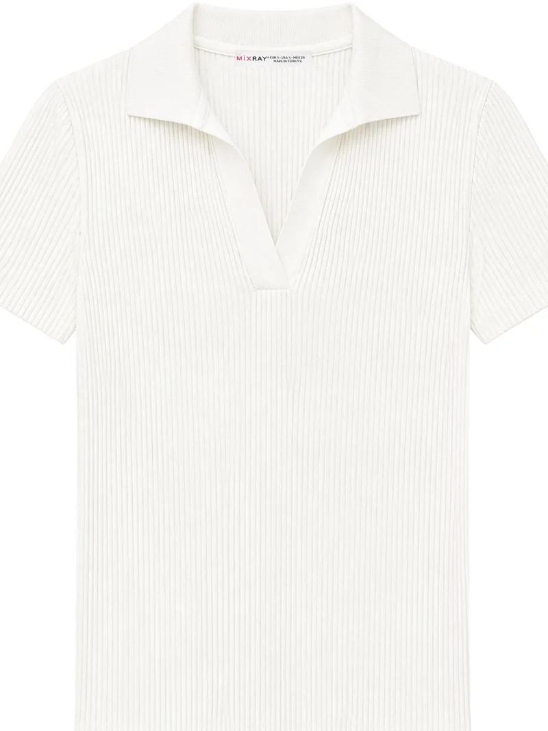 ميكسراي MIXRAY Ribbed Polo Collar Blouse