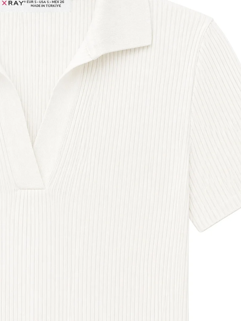 ميكسراي MIXRAY Ribbed Polo Collar Blouse