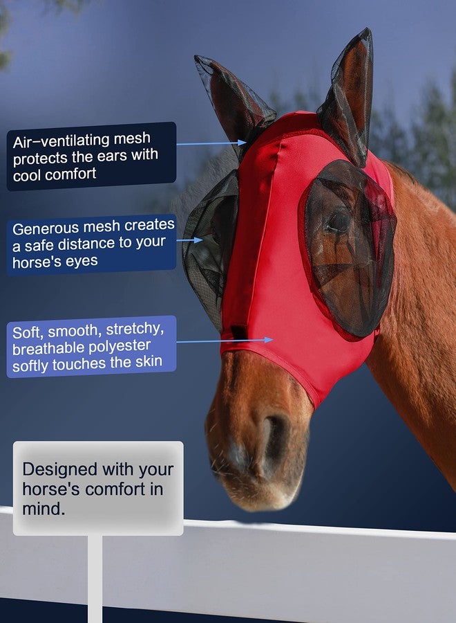 HackFond Horse Fly Mask with Ears, UV Protection Mask for Horses, Elasticity Mask with Big Mesh Eye Covers, Snug Fitting Comfortable Breathable Lightweight Rose Red Full Size - Image 4