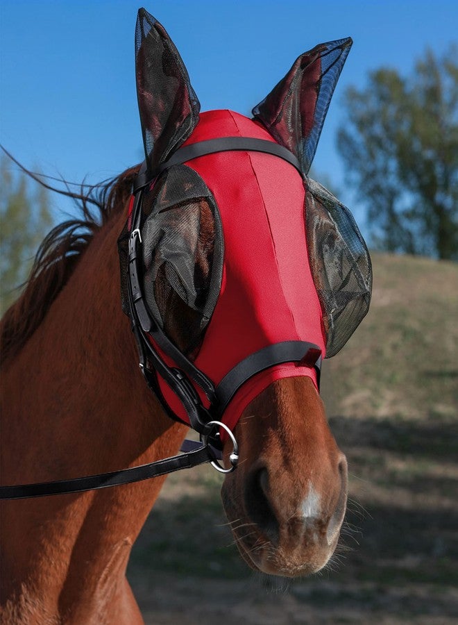 HackFond Horse Fly Mask with Ears, UV Protection Mask for Horses, Elasticity Mask with Big Mesh Eye Covers, Snug Fitting Comfortable Breathable Lightweight Rose Red Full Size - Image 1