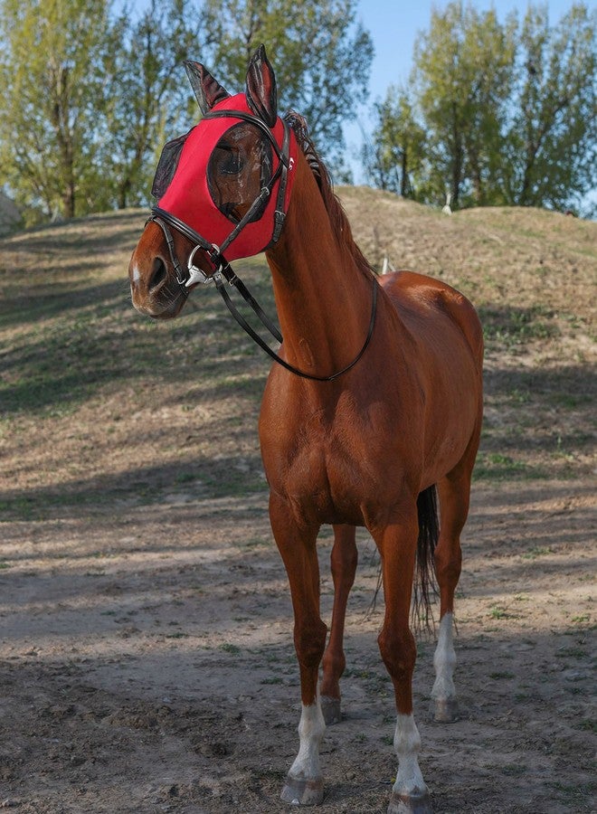 HackFond Horse Fly Mask with Ears, UV Protection Mask for Horses, Elasticity Mask with Big Mesh Eye Covers, Snug Fitting Comfortable Breathable Lightweight Rose Red Full Size - Image 3