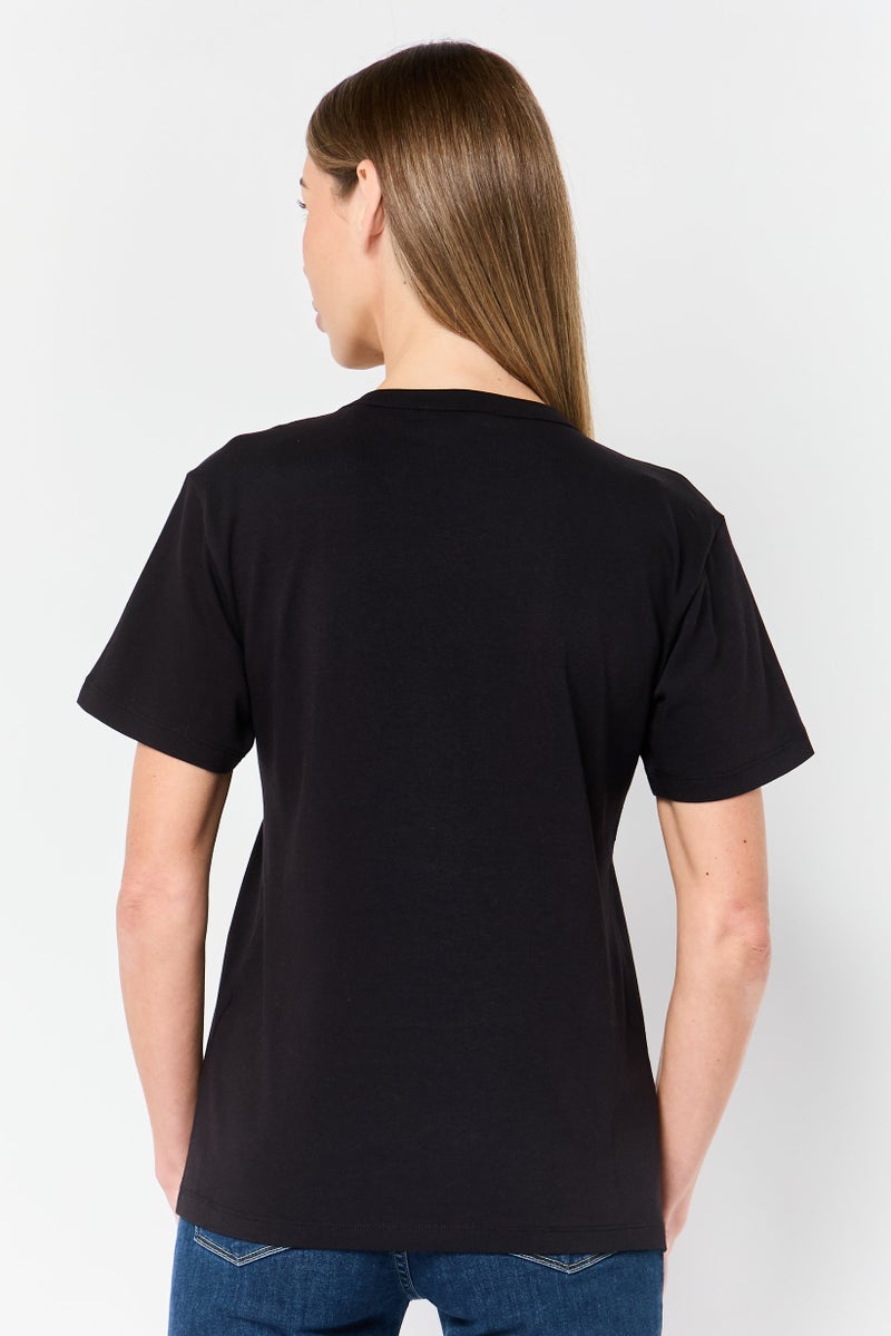 armani Emporio Armani Women Crew Neck Short Sleeve Graphic Print T-Shirt, Black - Image 4