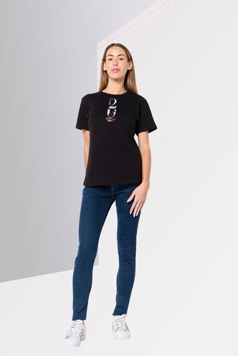 armani Emporio Armani Women Crew Neck Short Sleeve Graphic Print T-Shirt, Black - Image 2