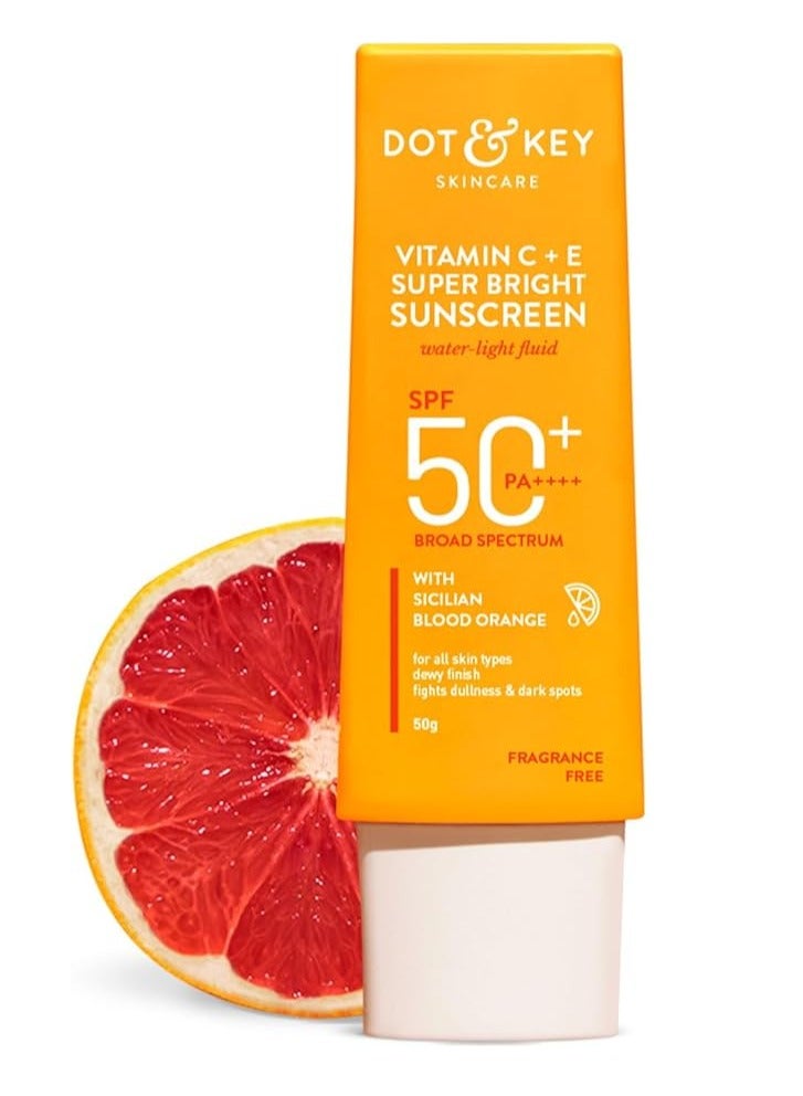 Dot & Key Sunscreen SPF 50 PA+++ with Vitamin C + E for Even Toned & Glowing Skin No White Cast WaterLight I UVA/B & Blue Light Protection I Better Vitamin D absorption I for Women & Men 50gm - Image 1