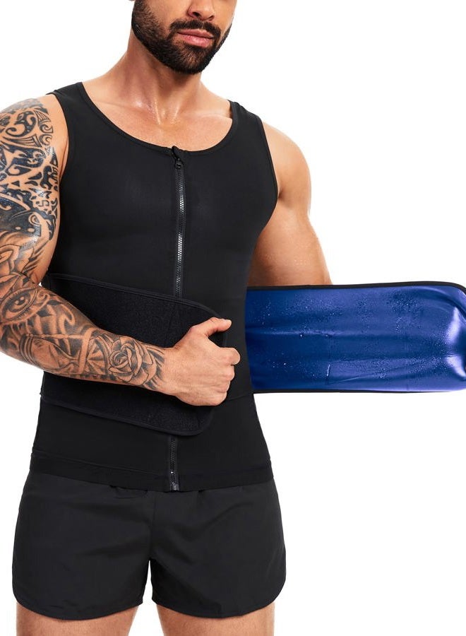 FUXERT Sauna Vest for Men Waist Trainer Sauna Shirt for Men Zipper Sweat Belt Tank Top for Belly Fat - Image 1