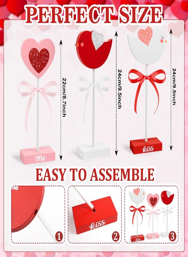 Hedeey 3 Pieces Valentines Day Tiered Tray Decor Set, Wooden Love Bird Valentines Day Table Decor, Pink Valentines Day Decorations for Home Tables (Bird) - Image 3