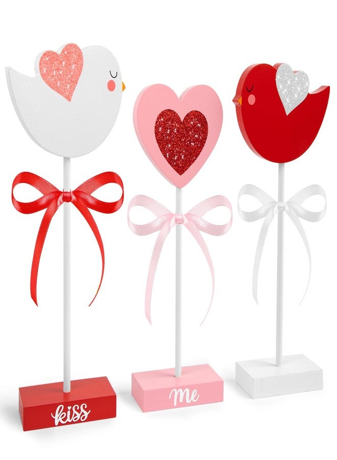 Hedeey 3 Pieces Valentines Day Tiered Tray Decor Set, Wooden Love Bird Valentines Day Table Decor, Pink Valentines Day Decorations for Home Tables (Bird) - Image 1