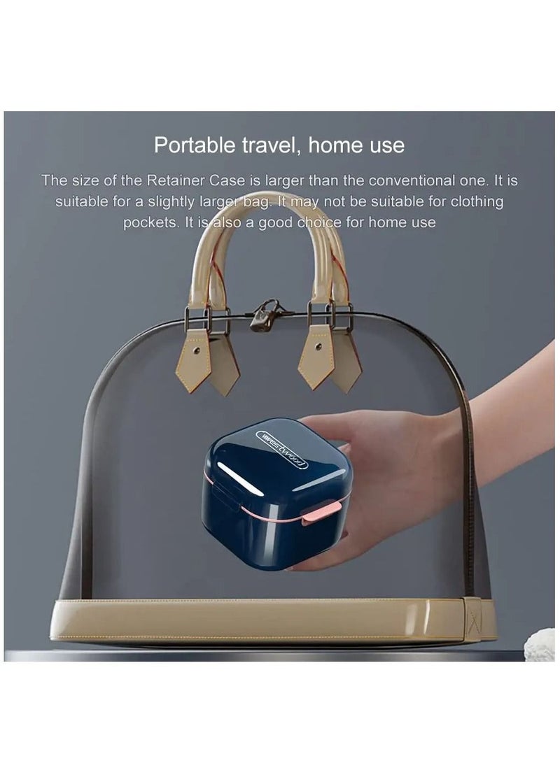 Retainer Case Kit with Strainer, Large Mouth Guard Lid Hinge, Storage Soak Container, Denture for Cleaning, Orthodontic Dental Box Household Office Travel (Blue) - Image 5