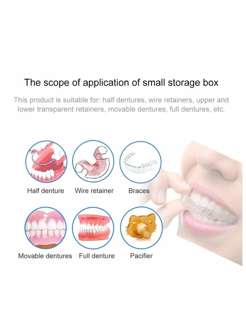 Retainer Case Kit with Strainer, Large Mouth Guard Lid Hinge, Storage Soak Container, Denture for Cleaning, Orthodontic Dental Box Household Office Travel (Blue) - Image 2
