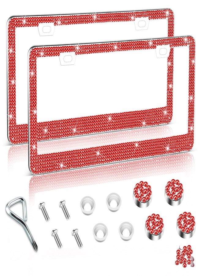Amiss Bling License Plate Frame for Women, 2Pack Rhinestone Handcrafted Crystal Premium Stainless Steel, Stainless Steel Car Accessories with Diamond Sparkle Glitter Caps (Red) - Image 1