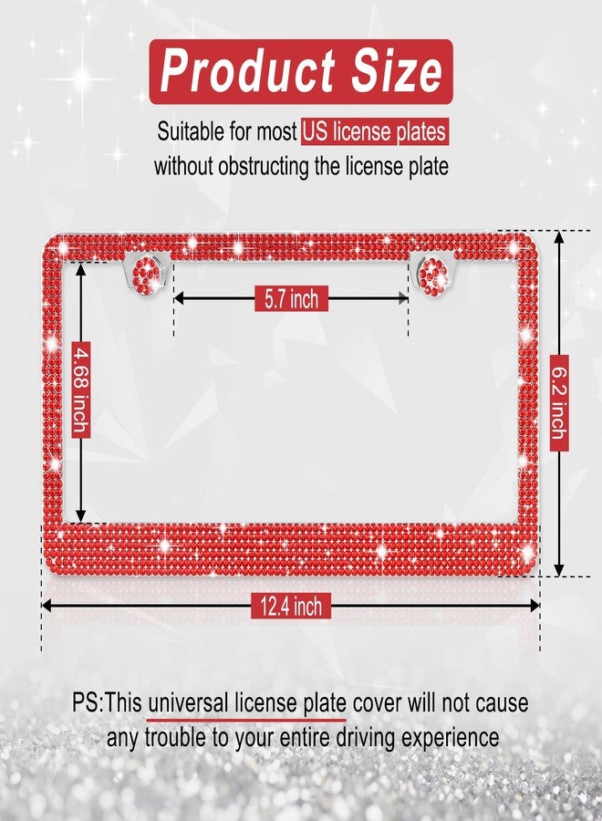 Amiss Bling License Plate Frame for Women, 2Pack Rhinestone Handcrafted Crystal Premium Stainless Steel, Stainless Steel Car Accessories with Diamond Sparkle Glitter Caps (Red) - Image 2