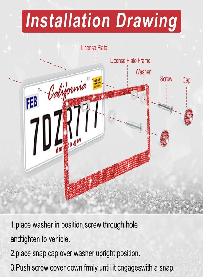 Amiss Bling License Plate Frame for Women, 2Pack Rhinestone Handcrafted Crystal Premium Stainless Steel, Stainless Steel Car Accessories with Diamond Sparkle Glitter Caps (Red) - Image 5