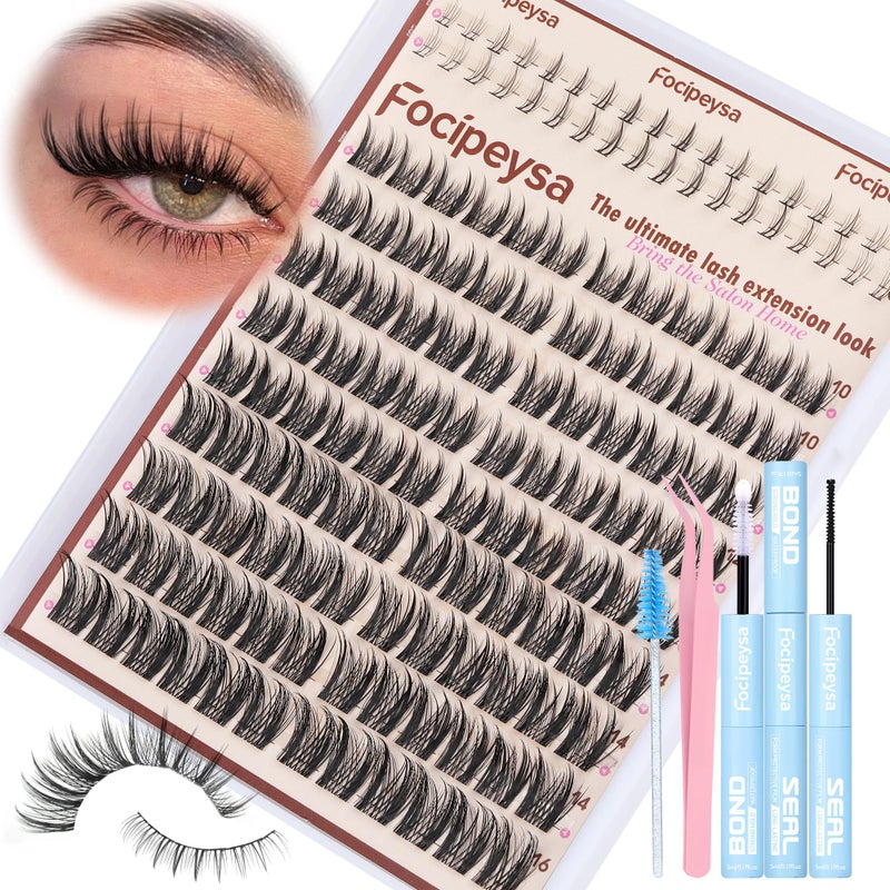 Focipeysa Wispy Lash Clusters Kit Spikes Eyelash Clusters Kit Manga Eyelash Extensions Kit with Bottom Lashes Individual Lashes Extensions Kit with Lash Bond and Seal Lash Tweezers - Image 1