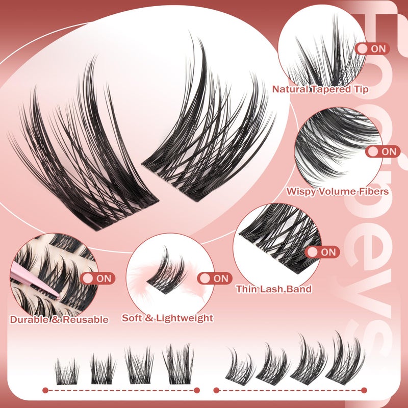 Focipeysa Wispy Lash Clusters Kit Spikes Eyelash Clusters Kit Manga Eyelash Extensions Kit with Bottom Lashes Individual Lashes Extensions Kit with Lash Bond and Seal Lash Tweezers - Image 5