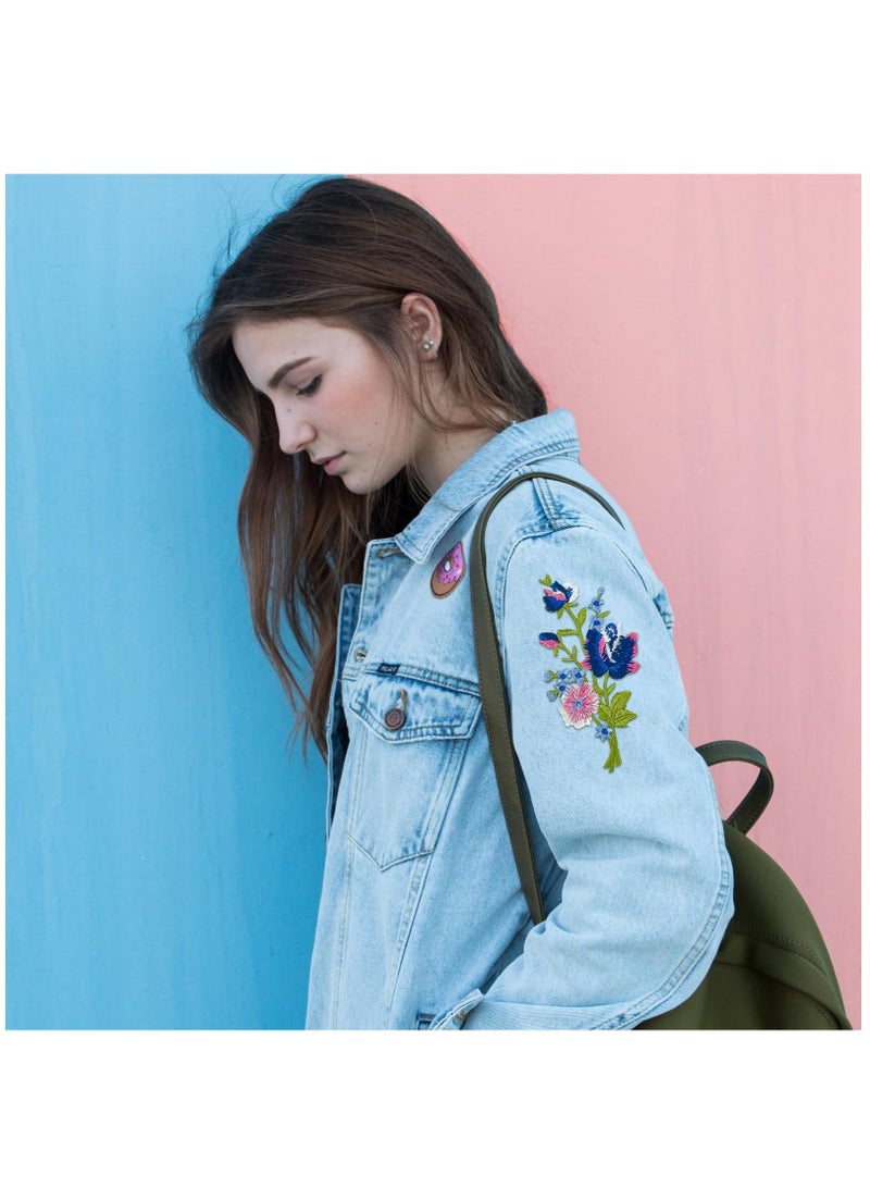 2 pairs Rose Flower Embroidered Applique Floral Leaves Iron on Patches Bouquet Boho Decorative Embroidery Applique Sewing Patches for Clothing Bags DIY Accessory Craft Decoration - Image 3