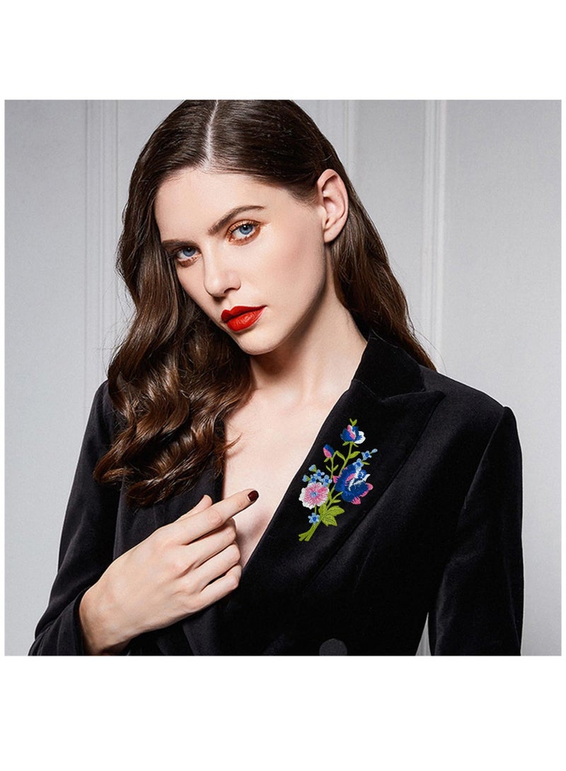 2 pairs Rose Flower Embroidered Applique Floral Leaves Iron on Patches Bouquet Boho Decorative Embroidery Applique Sewing Patches for Clothing Bags DIY Accessory Craft Decoration - Image 5