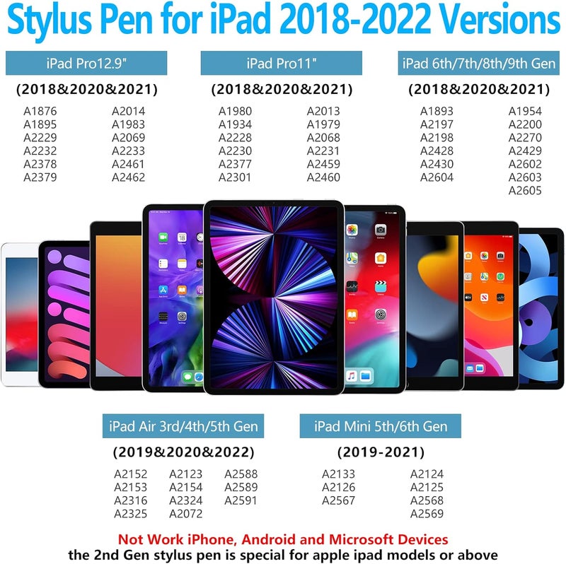 هوت لايف قلم ستايلس لجهاز iPad، قلم Apple Pencil لجهاز iPad الجيل التاسع، قلم ستايلس متوافق مع (2018-2022) Apple iPad Pro 11 و12.9 بوصة، iPad Mini الجيل السادس/الخامس، iPad Air 3/4/5، iPad الجيل السادس/السابع/الثامن للكتابة/الرسم - Image 2