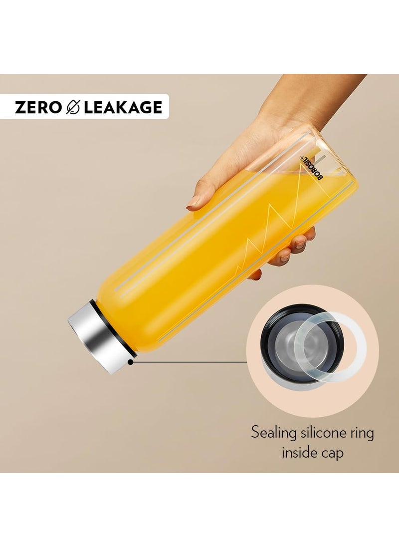 BOROSIL Borosil Sintra Glass Bottle 1L Wide Mouth Silver Metal Lid Stylish Design 100 Borosilicate Fridge Safe Leakproof Easy to Carry Store Water Lassi Juice Smoothies Dishwasher Safe  - Image 4
