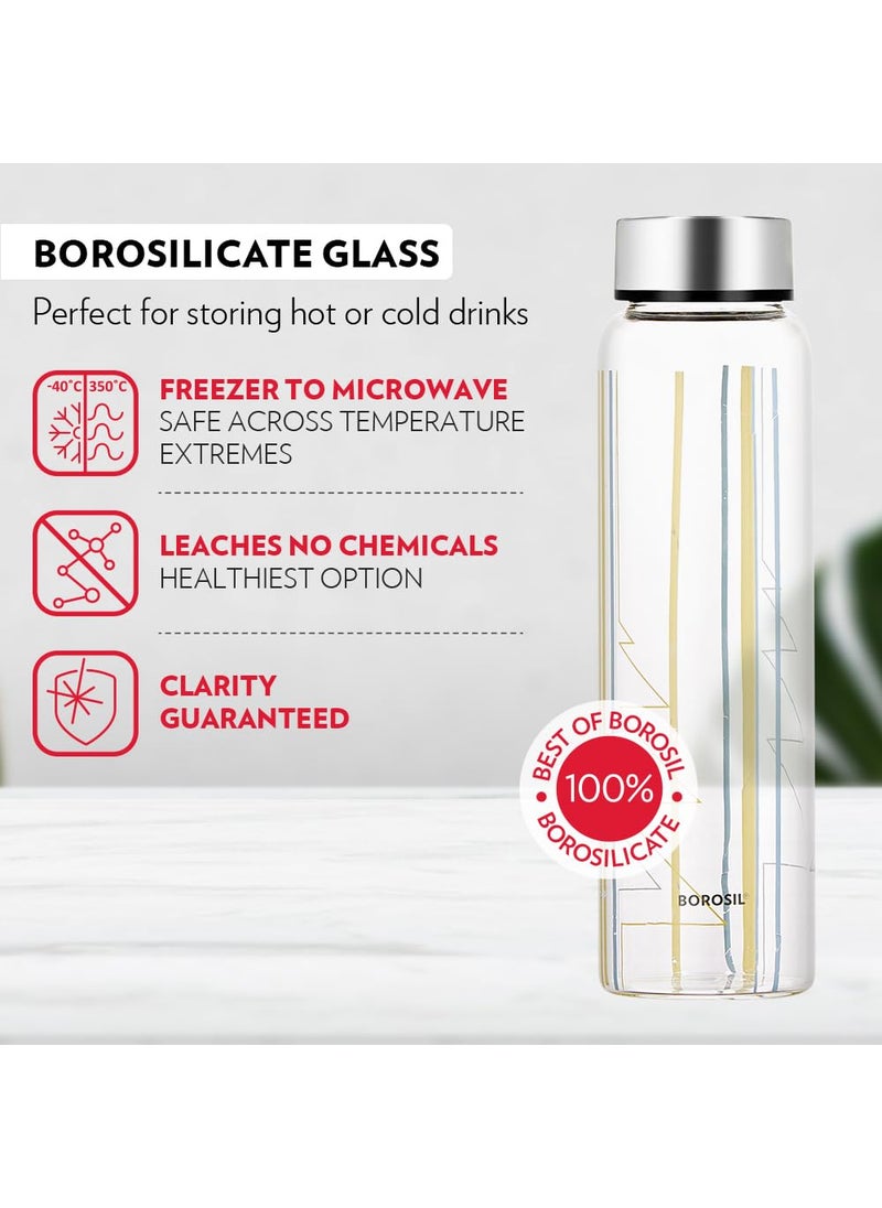 BOROSIL Borosil Sintra Glass Bottle 1L Wide Mouth Silver Metal Lid Stylish Design 100 Borosilicate Fridge Safe Leakproof Easy to Carry Store Water Lassi Juice Smoothies Dishwasher Safe  - Image 5