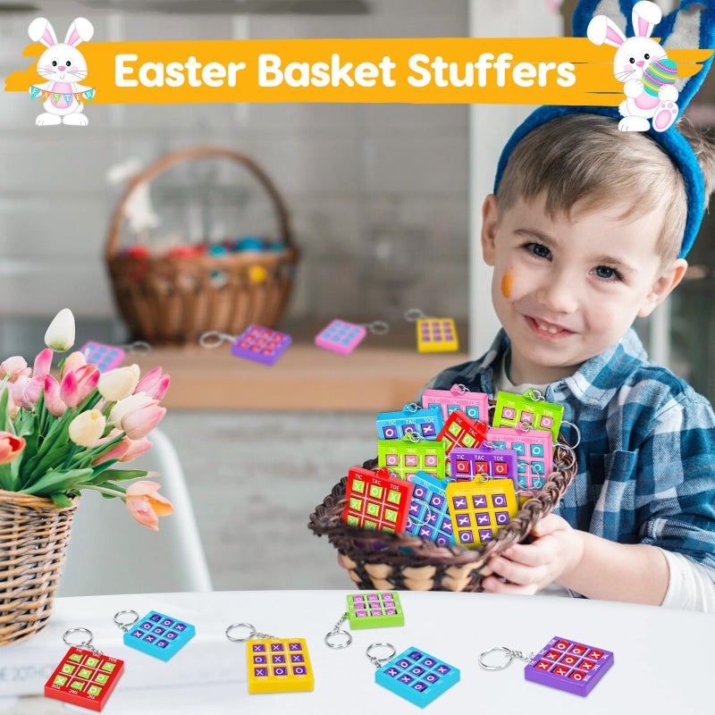 Basytodio 24PCS Tic Tac Toe Game Birthday Party Favors Goodie Bags Easter Basket Stuffers for Kids 4-8 8-12 Classroom Treasure Chest Carnival Prize Box Toys Bulk Keychain Pinata Filler Return Gifts for Girl Boy - Image 2